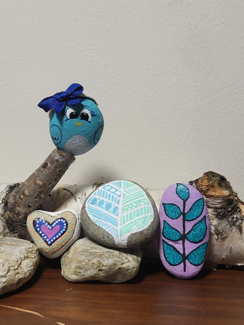 Handpainted, Small Decorative Bird Rock with Bow